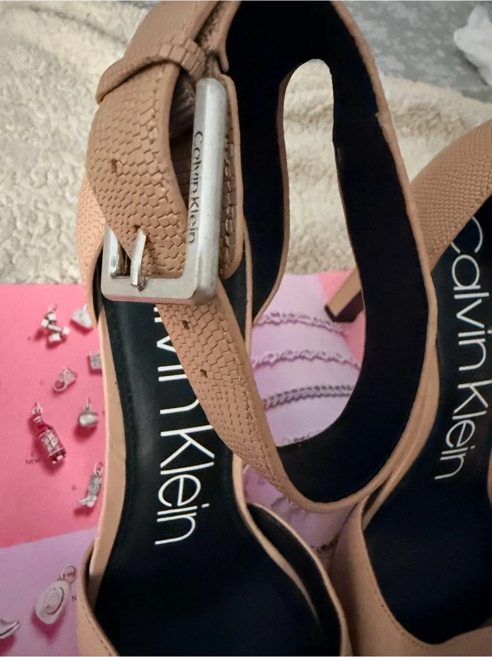 Calvin Klein Beige Ankle-Strap Heels